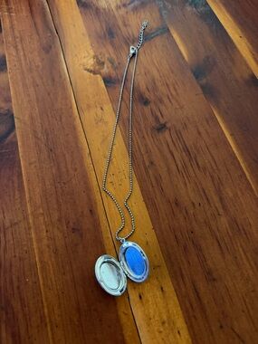 Silver Locket Necklace with Blue Interior